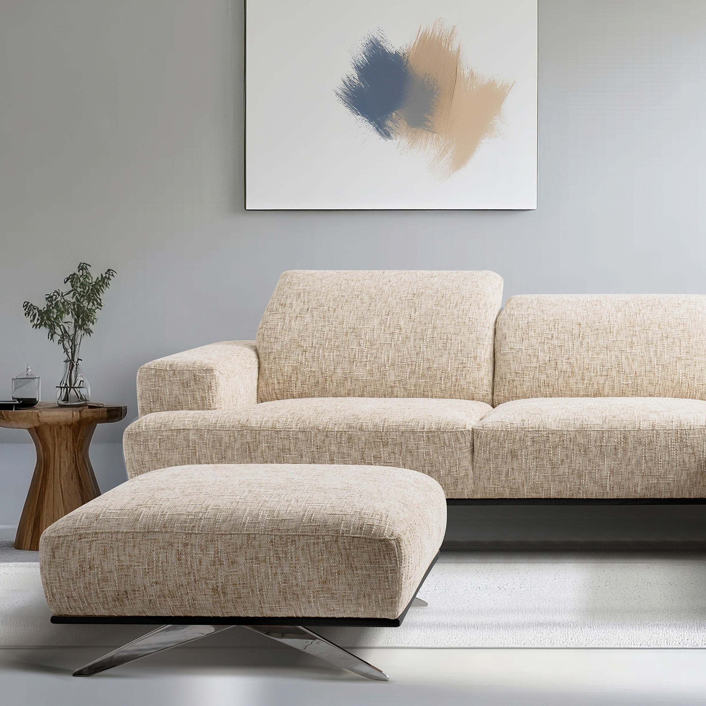 HOCKER in Textil Beige  - Chromfarben/Beige, Design, Holz/Textil (95/46/80cm) - Livetastic