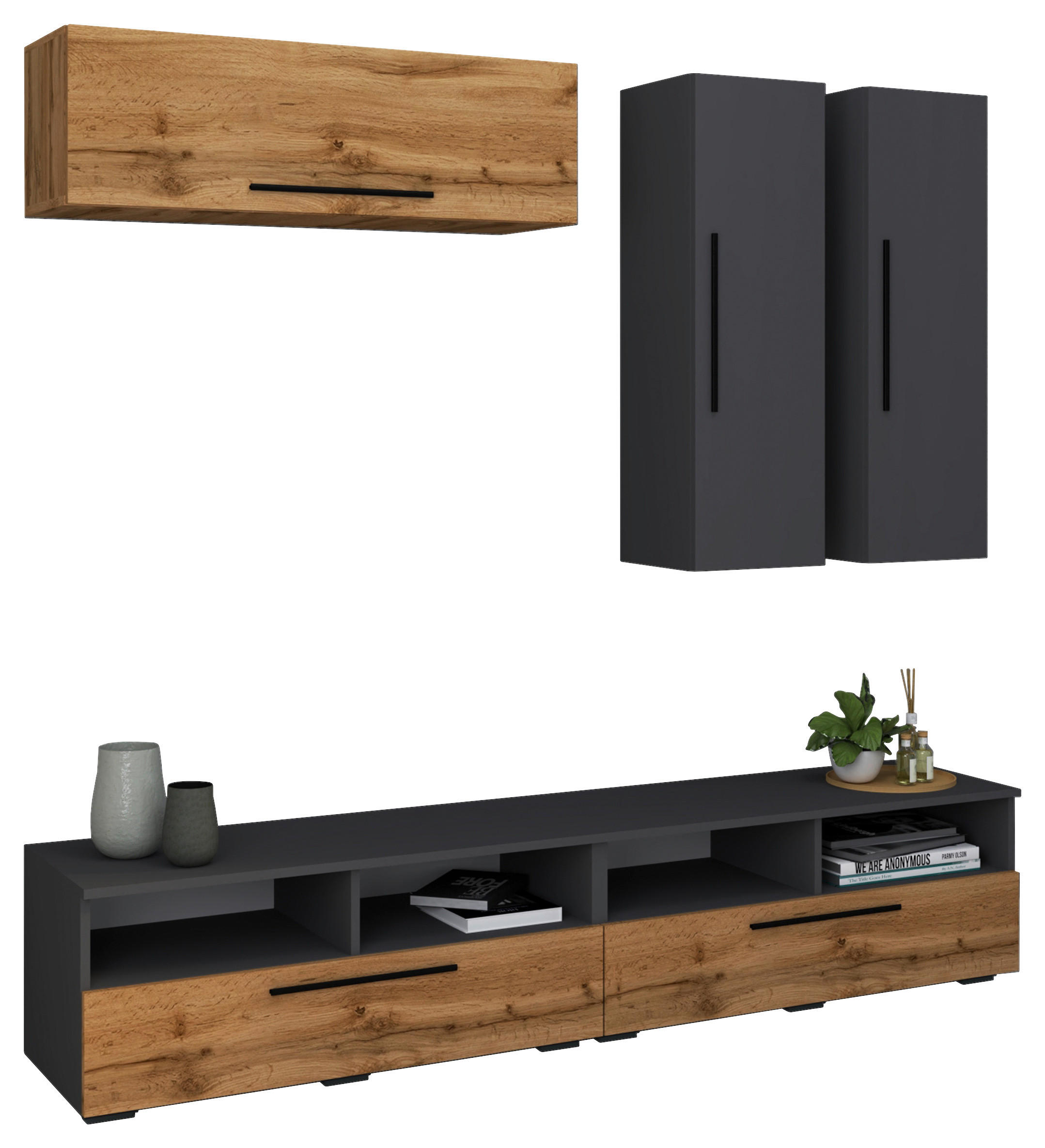 Ansamblu Mobilier Camera De Z, antracit, culoare lemn stejar, 190/200/40 cm