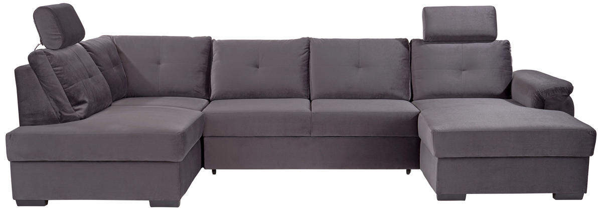 WOHNLANDSCHAFT in Velours Dunkelgrau  - Weiss/Dunkelgrau, Konventionell, Kunststoff/Textil (184/325/168cm) - Livetastic