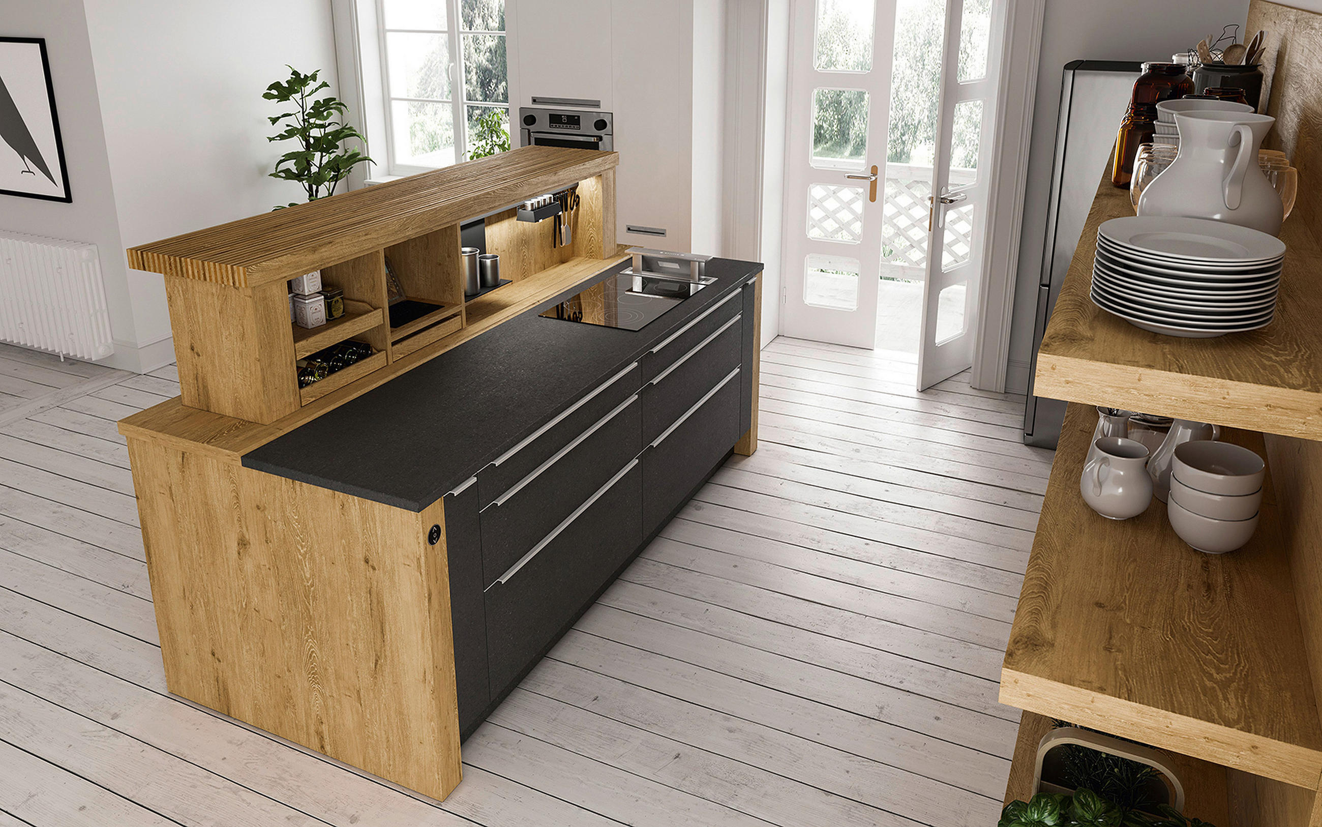 EINBAUKÜCHE QUANTUM-Q  - Eichefarben, Basics, Holz - OSTER