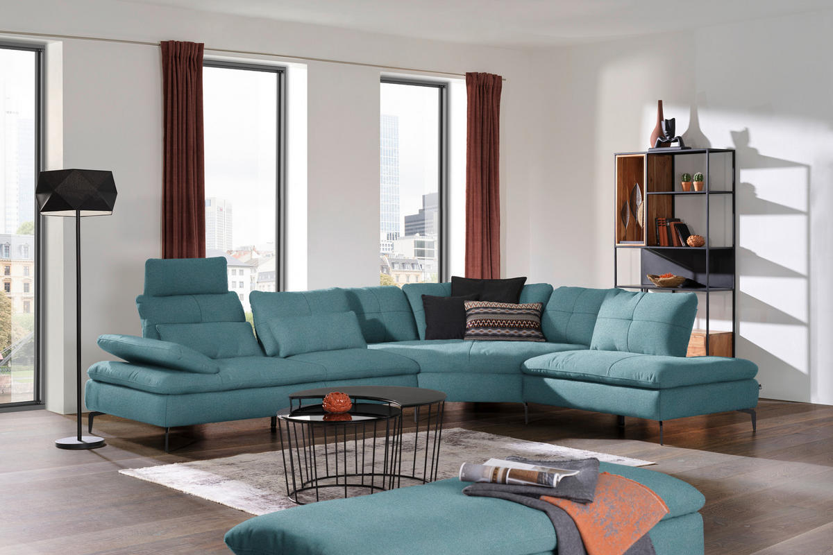 ECKSOFA in Flachgewebe Hellblau  344/271 cm  - Schwarz/Hellblau, Design, Textil/Metall (344/271cm) - Chilliano