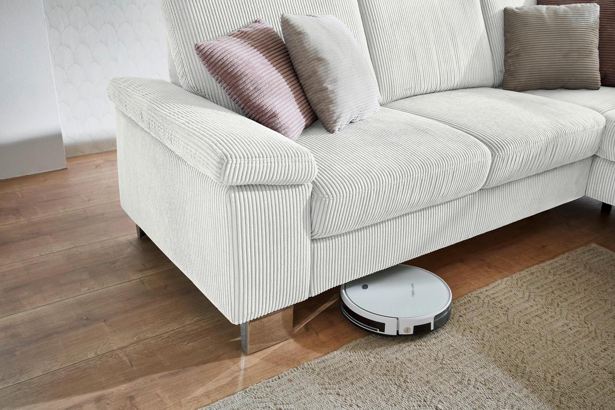 ECKSOFA in Cord Ecru  - Ecru/Edelstahlfarben, Konventionell, Textil/Metall (248/200cm) - Beldomo System