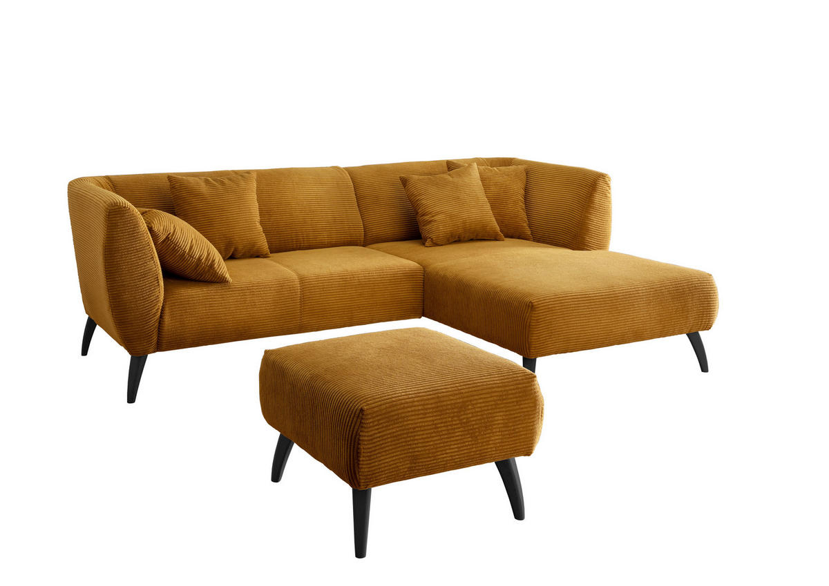 ECKSOFA in Cord Goldfarben  - Goldfarben/Schwarz, Modern, Holz/Textil (264/160cm) - MID.YOU