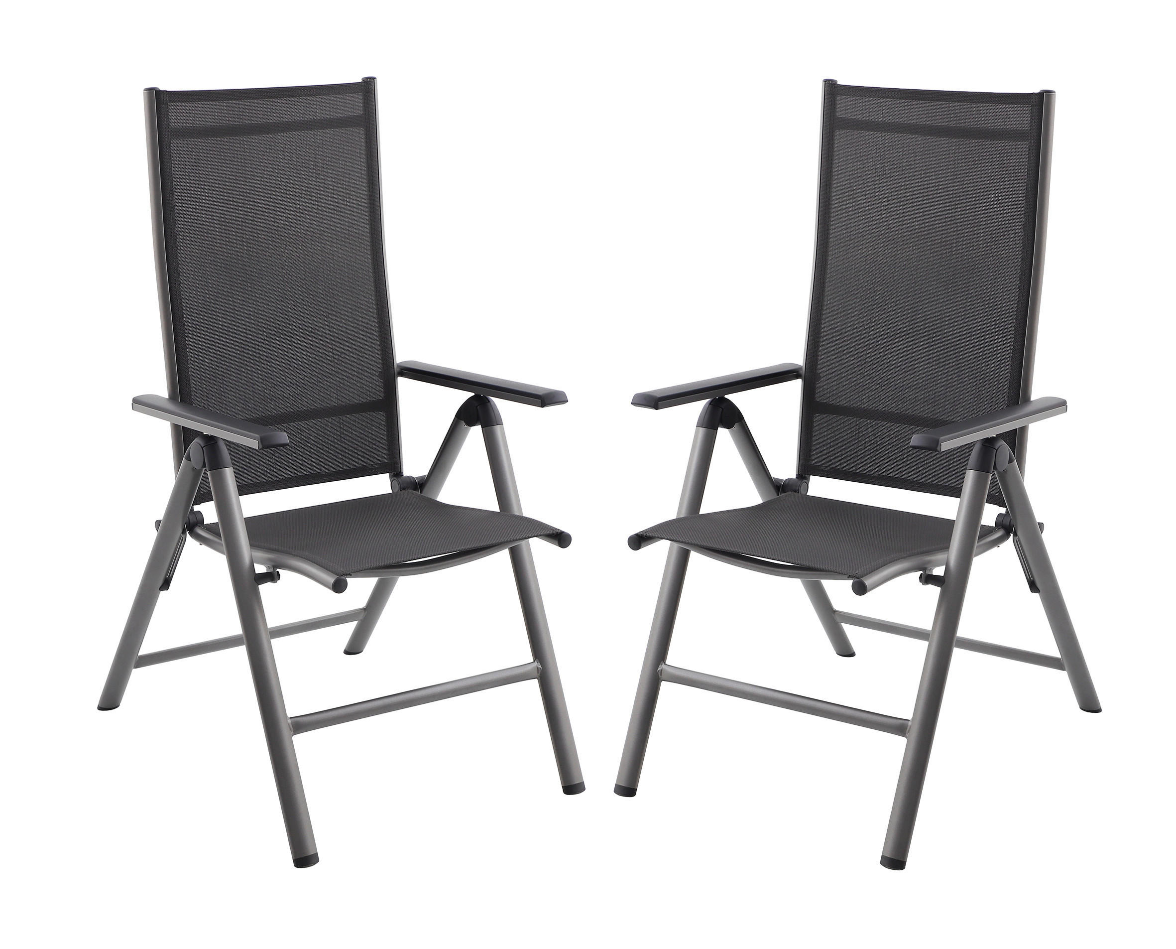 GARTENKLAPPSTUHL-SET Aluminium Schwarz, Dunkelgrau  - Dunkelgrau/Schwarz, MODERN, Kunststoff/Metall (58/109/67cm) - Gardenson