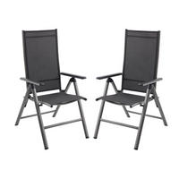 GARTENKLAPPSTUHL-SET Aluminium Schwarz, Dunkelgrau  - Dunkelgrau/Schwarz, MODERN, Kunststoff/Metall (58/109/67cm) - Gardenson