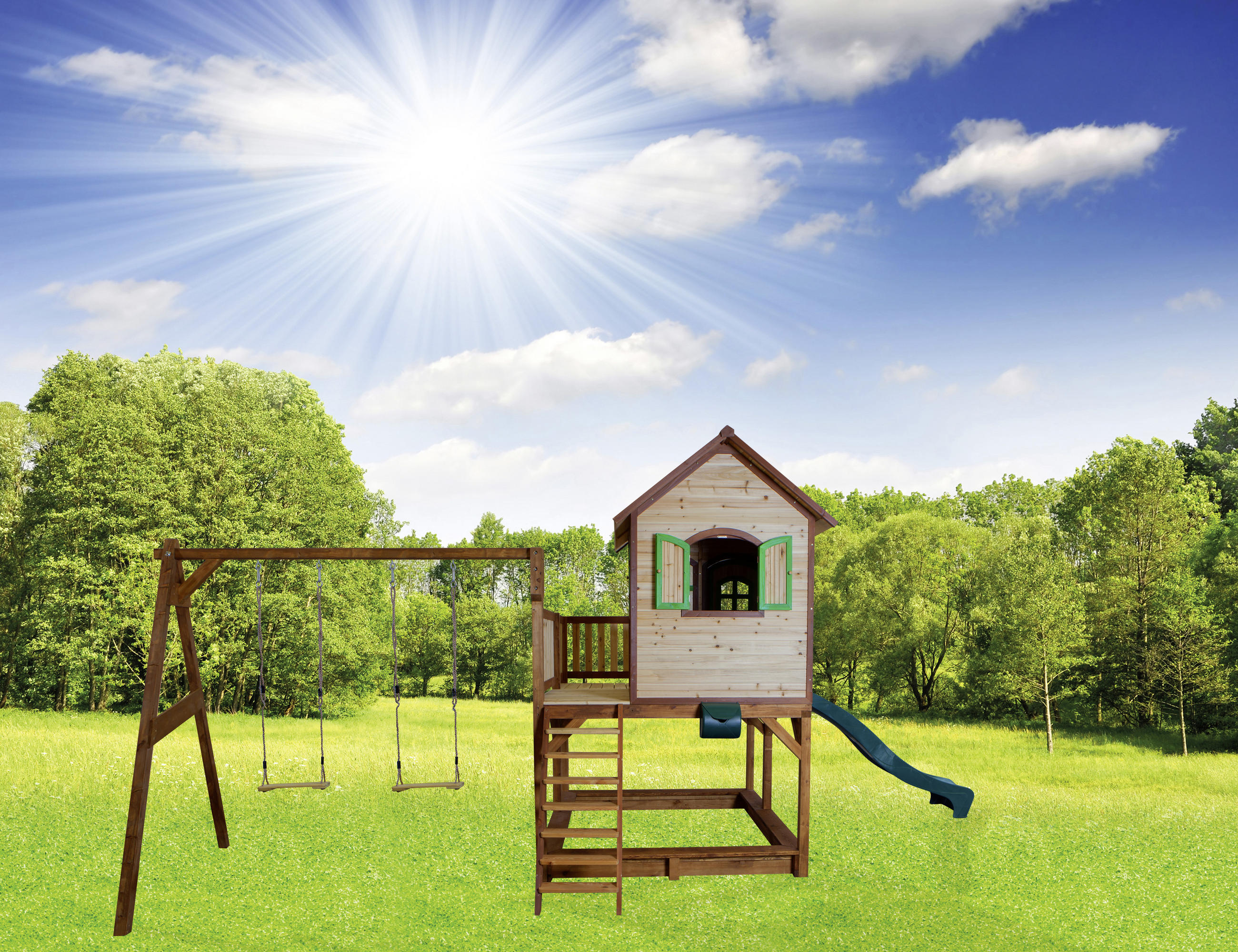SPIELTURM 588/305/270 cm SPIELTURM AXI LIAM  - Braun, Basics, Holz (588/305/270cm) - Ambia Garden