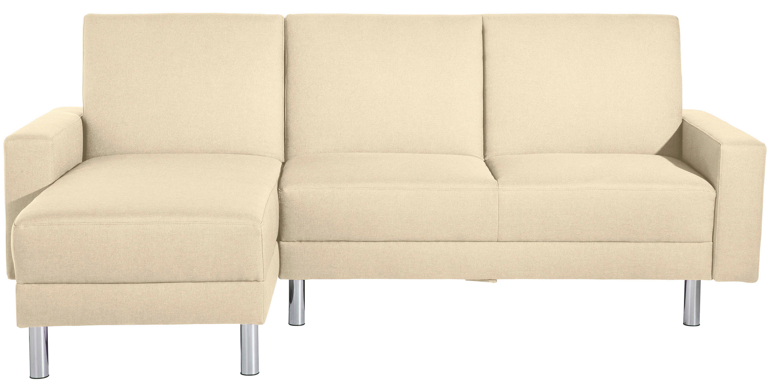 ECKSCHLAFSOFA inkl. Hocker  in Flachgewebe Beige  - Chromfarben/Beige, KONVENTIONELL, Textil/Metall (152/230cm) - Max Winzer