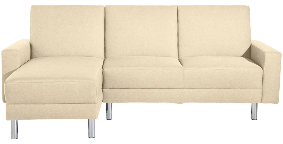 ECKSCHLAFSOFA inkl. Hocker  in Flachgewebe Beige  - Chromfarben/Beige, KONVENTIONELL, Textil/Metall (152/230cm) - Max Winzer