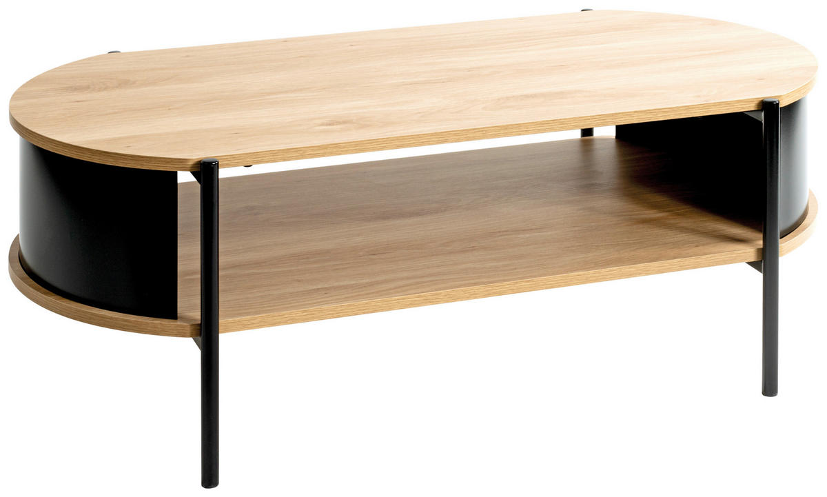 COUCHTISCH 100/54/37 cm oval Schwarz, Eichefarben  - Eichefarben/Schwarz, Trend, Holzwerkstoff/Metall (100/54/37cm)