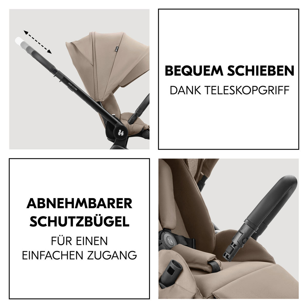 KOMBIKINDERWAGEN  Move N Care Set  Mocha  - Hellbraun/Schwarz, Basics, Kunststoff/Textil (61/105/100cm) - Hauck