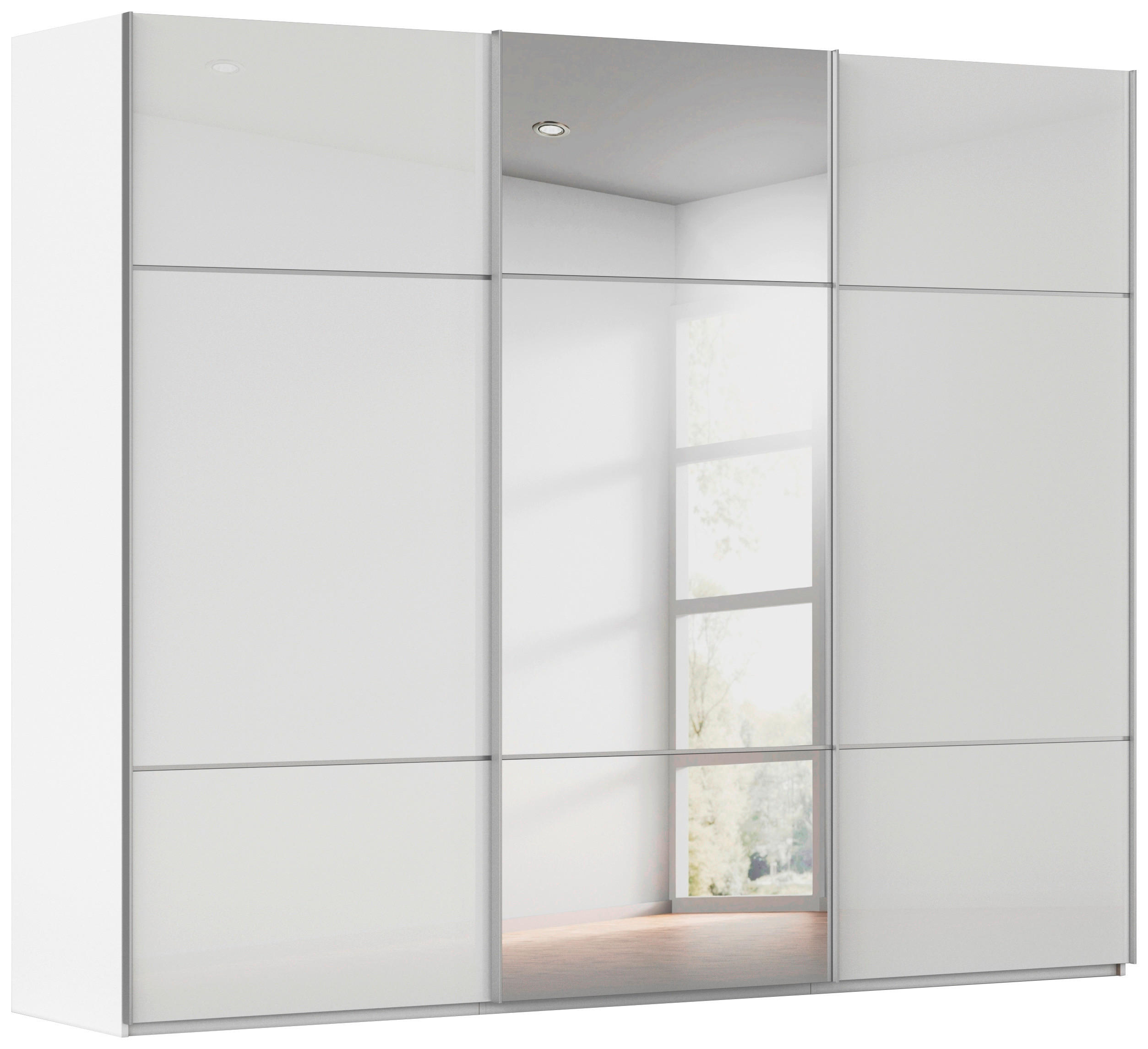 SCHWEBETÜRENSCHRANK Weiss  - Weiss/Alufarben, Konventionell, Glas/Holzwerkstoff (242/223/68cm) - Novel