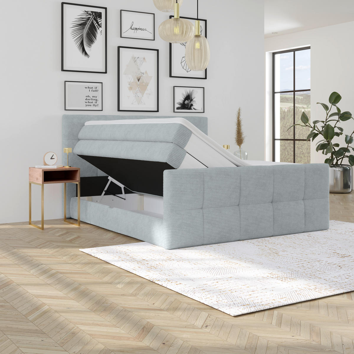 BOXSPRINGBETT 160/200 cm,  in Silberfarben, gepolstertes Kopfteil, Bettkasten, Topper, Matratzen, H2 + H2 = mittel  - Silberfarben, KONVENTIONELL, Holz/Holzwerkstoff (160/200cm)