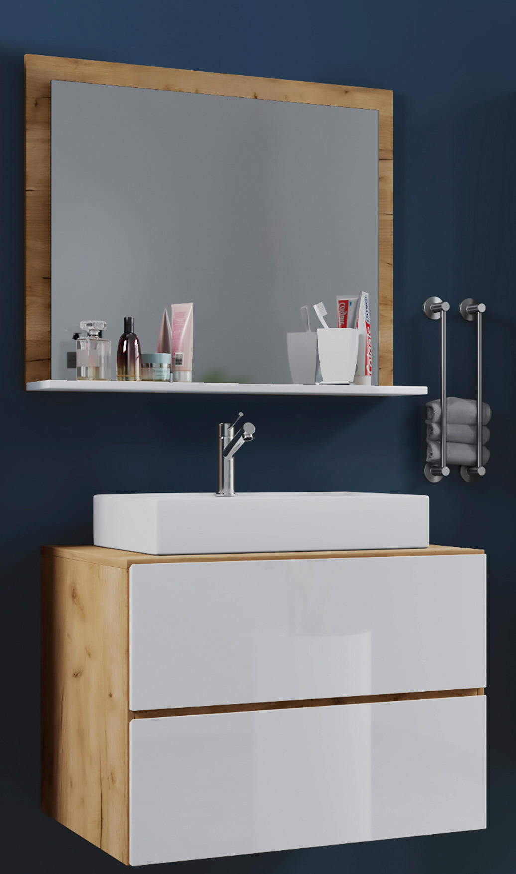 BADEZIMMER 3-teilig  in 80 cm  - Honigeiche/Weiß, MODERN, Keramik/Holzwerkstoff (80cm) - MID.YOU