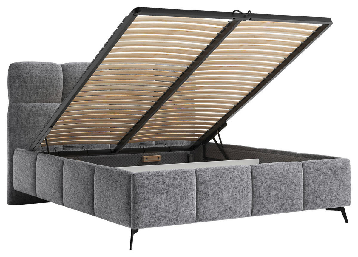 POLSTERBETT 140/200 cm,  in Anthrazit, gepolstertes Kopfteil, Lattenrost,  - Anthrazit/Schwarz, Design, Holz/Textil (140/200cm) - Chameo