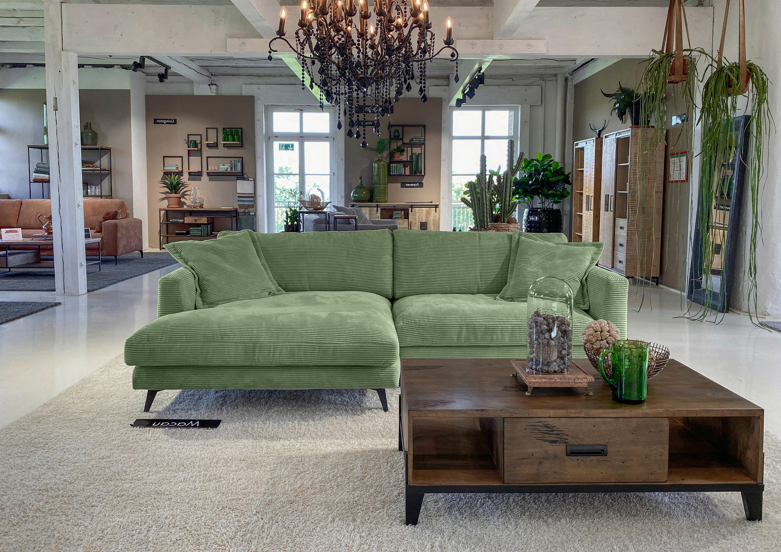 ECKSOFA in Cord Olivgrün  - Schwarz/Olivgrün, Lifestyle, Textil/Metall (140/270cm) - Livetastic