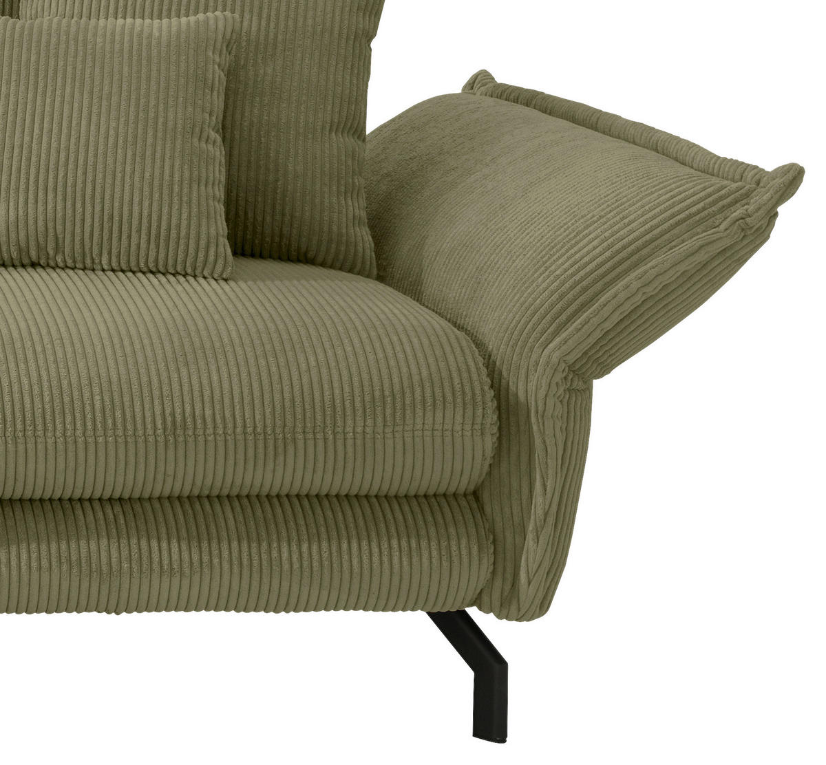 Wohnlandschaft in Cord Olivgrün  - Schwarz/Olivgrün, Modern, Textil/Metall (180/255cm) - Livetastic