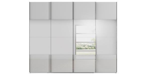 SCHWEBETÜRENSCHRANK  in Weiß, Seidengrau  - Chromfarben/Seidengrau, Design, Glas/Holzwerkstoff (271/235/68cm) - Novel