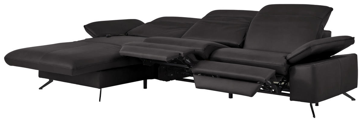 ECKSOFA  Echtleder Schwarzbraun  - Schwarzbraun/Schwarz, Design, Leder/Metall (169/307cm) - Beldomo Premium