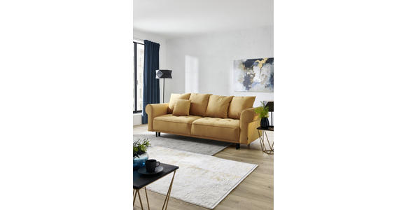 BIGSOFA in Samt Gelb  - Gelb/Schwarz, Design, Holz/Textil (248/96/95cm) - Carryhome