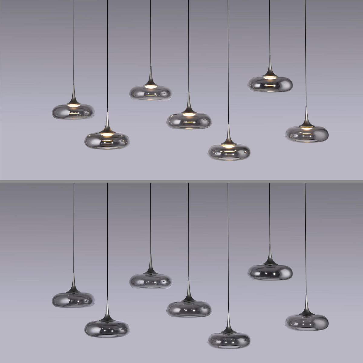 LED-PENDELLEUCHTE SW POSH 140/42/200 cm   - Grau, Design, Glas/Kunststoff (140/42/200cm) - Schöner Wohnen