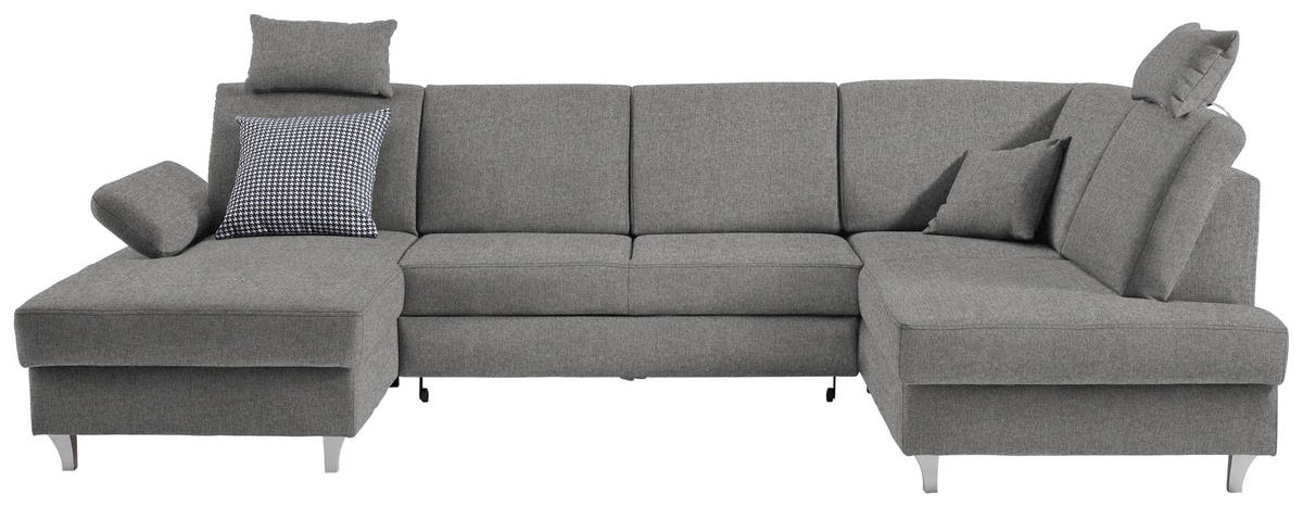 WOHNLANDSCHAFT Webstoff Grau  - Silberfarben/Grau, Konventionell, Holz/Textil (167/322/186cm) - Cantus