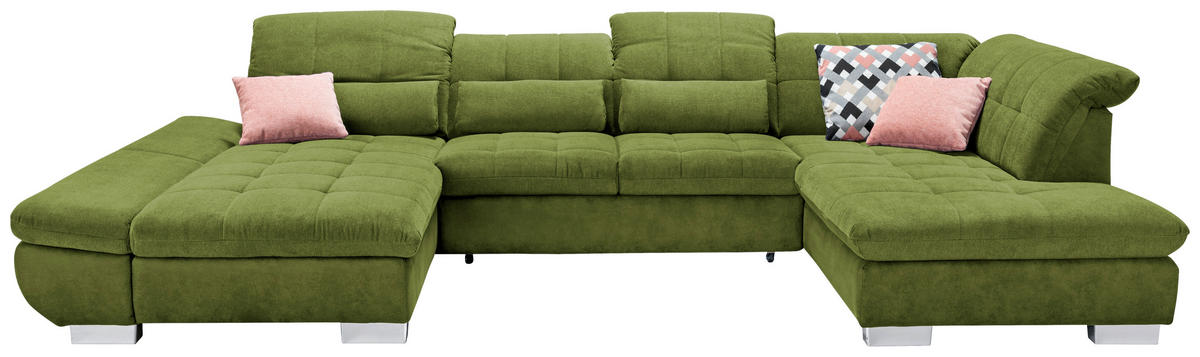 WOHNLANDSCHAFT in Mikrofaser Grün  - Chromfarben/Grün, Design, Kunststoff/Textil (204/350/211cm) - Xora