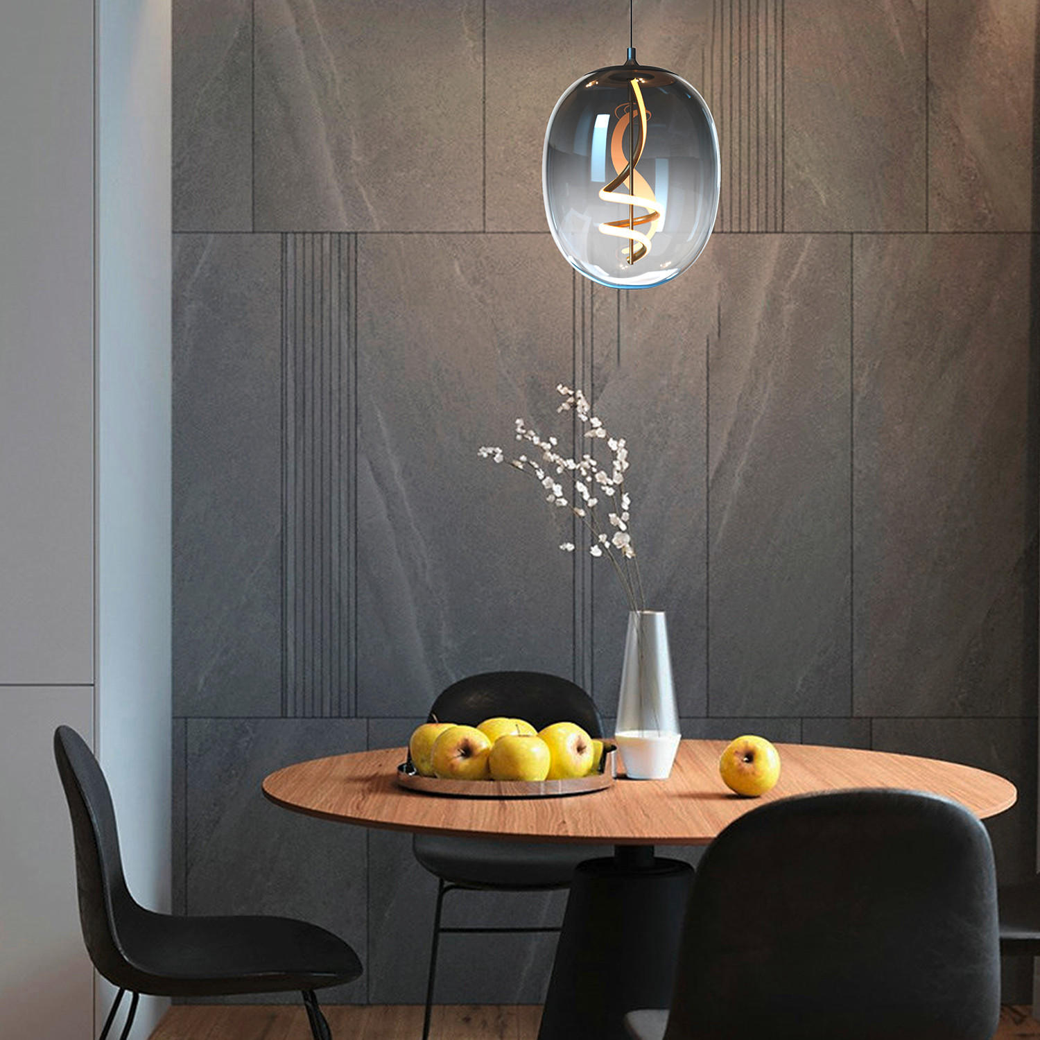 ZÁVESNÉ LED SVIETIDLO, 12 W, 28/28/150 cm - čierna, Design, sklo (28/28/150cm)