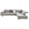 ECKSOFA Biella in Echtleder Hellgrau  295/231 cm  - Dunkelgrau/Anthrazit, Design, Leder/Metall (295/231cm) - Johann Jakob