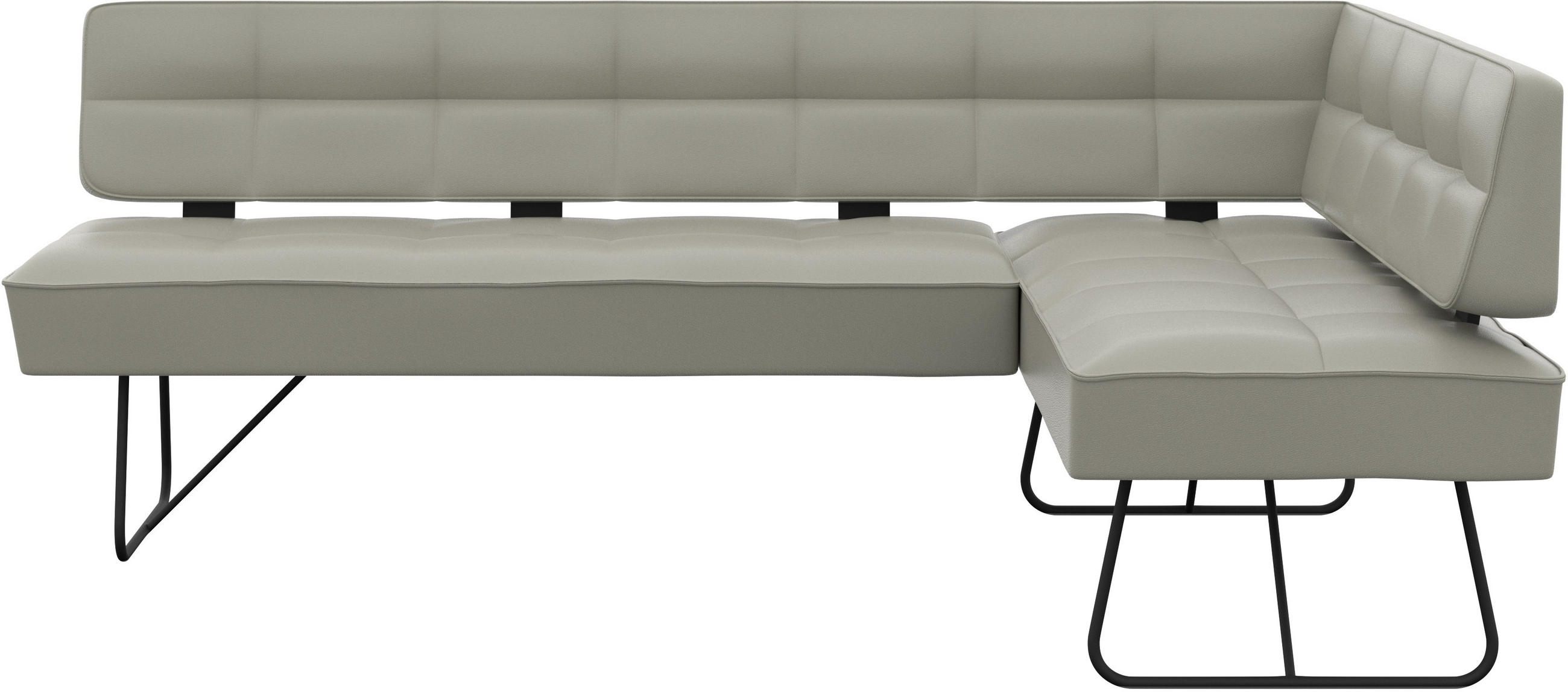 ECKBANK 207/165 cm Echtleder Hellgrau   - Hellgrau/Schwarz, Design, Leder/Metall (207/165cm) - Moderano