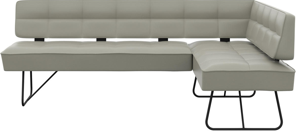 ECKBANK 207/165 cm Echtleder Hellgrau   - Hellgrau/Schwarz, Design, Leder/Metall (207/165cm) - Moderano