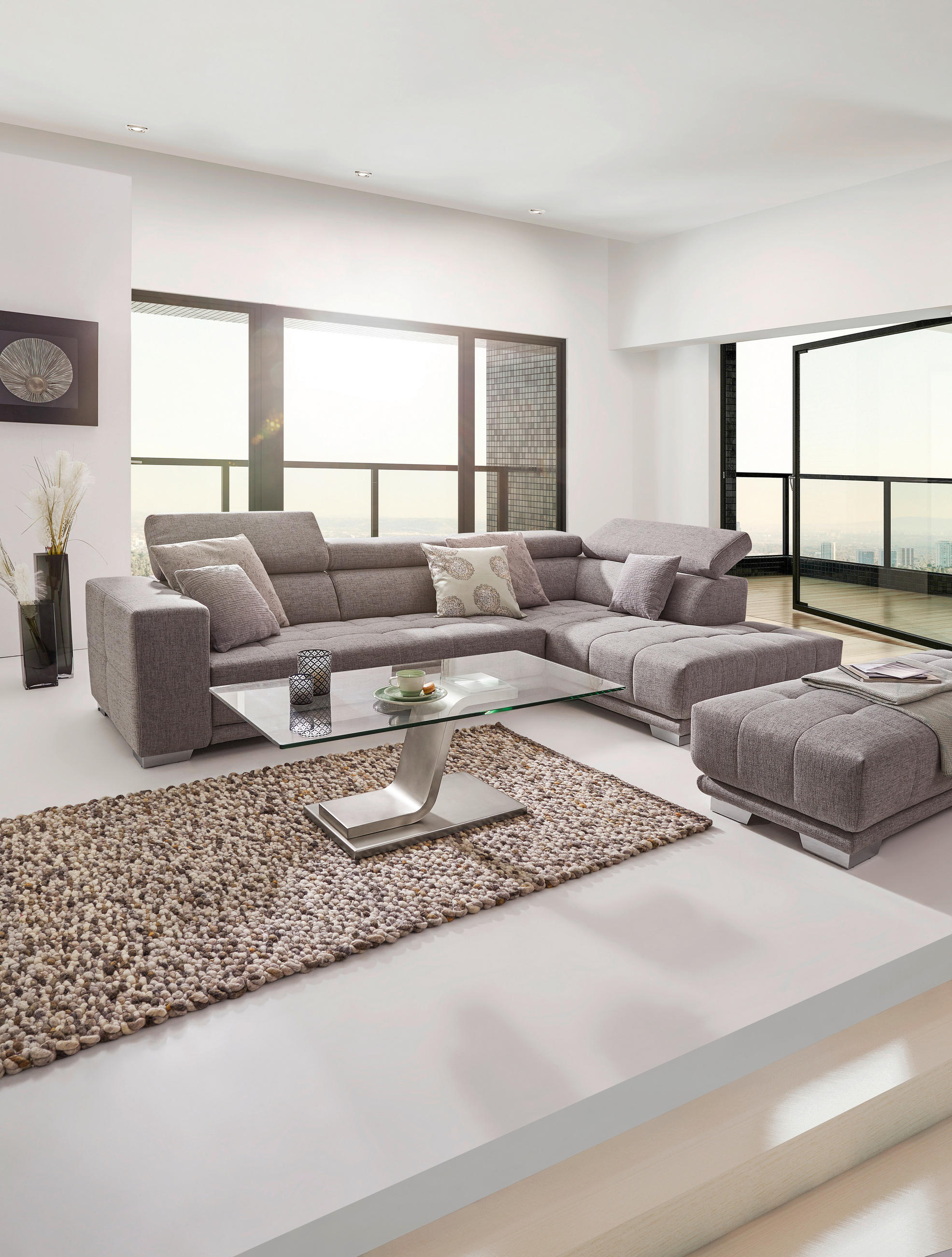 ECKSOFA Hellgrau Chenille  - Chromfarben/Hellgrau, Design, Textil (301/207cm) - Xora