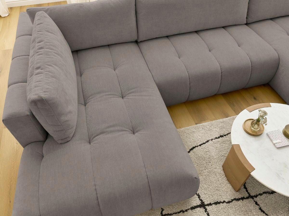 WOHNLANDSCHAFT  FUJI  Taupe Leinenoptik  - Taupe/Schwarz, MODERN, Kunststoff/Textil (204/377/160cm)
