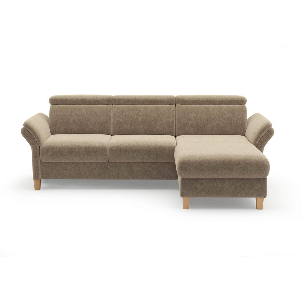 Thumbnail - Sit & More Ecksofa Glendale E, Hellbraun, Textil, Eiche, massiv, 4,5-Sitzer, Ottomane rechts, L-Form, 253x166 cm, Golden...