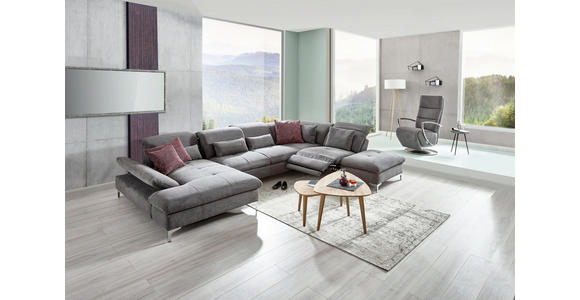 WOHNLANDSCHAFT Hellgrau - Chromfarben/Hellgrau, KONVENTIONELL, Textil (314/170cm) - Voleo