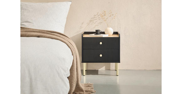 NACHTKÄSTCHEN in Schwarz, Eichefarben  - Eichefarben/Goldfarben, Design, Holzwerkstoff/Metall (50/54/40cm) - Xora