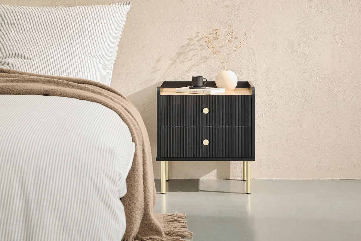 SÄNGBORD i svart, ekfärgad  - svart/guldfärgad, Design, metall/trämaterial (50/54/40cm) - Xora