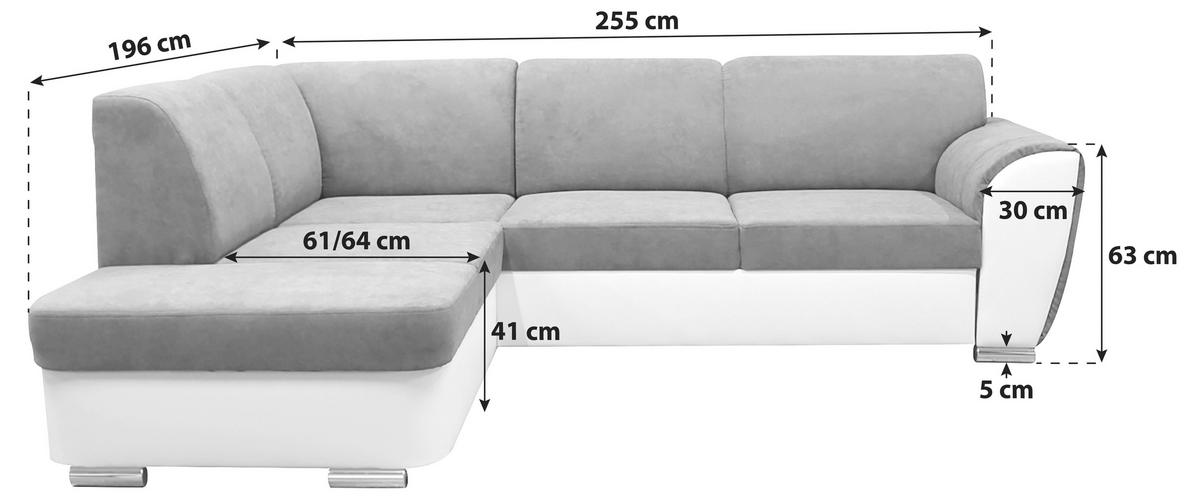 ECKSOFA in Velours Grau, Schwarz  196/255 cm  - Silberfarben/Schwarz, Design, Kunststoff/Textil (196/255cm) - MID.YOU