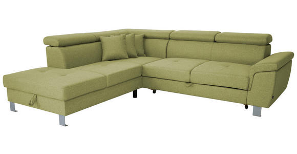 ECKSOFA inkl. Funktionen Grün Webstoff - Silberfarben/Grün, Design, Textil/Metall (226/257cm) - Xora