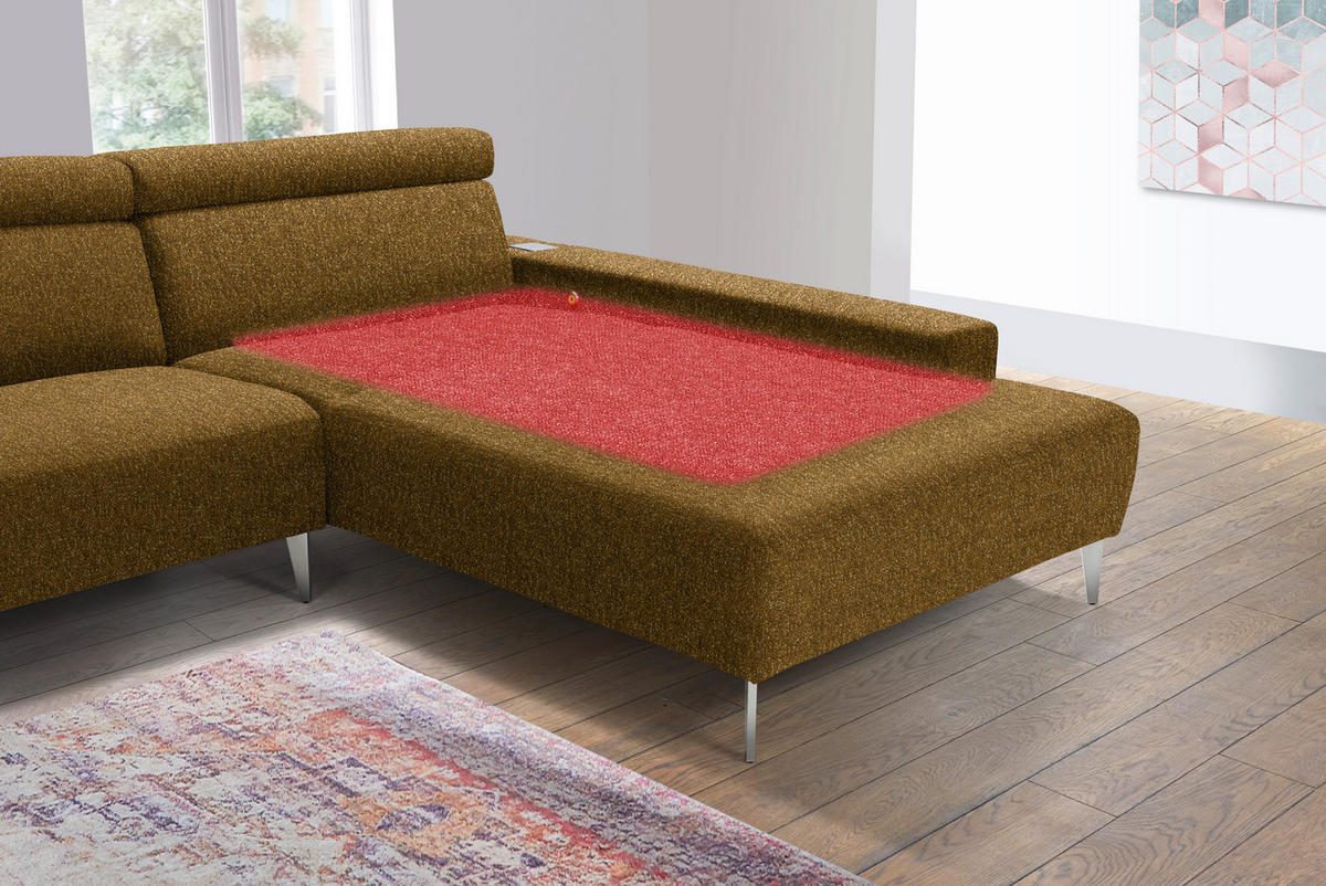 ECKSOFA  in Mikrovelours Senfgelb  308/205 cm  - Senfgelb/Alufarben, Design, Textil (308/205cm) - Sedda