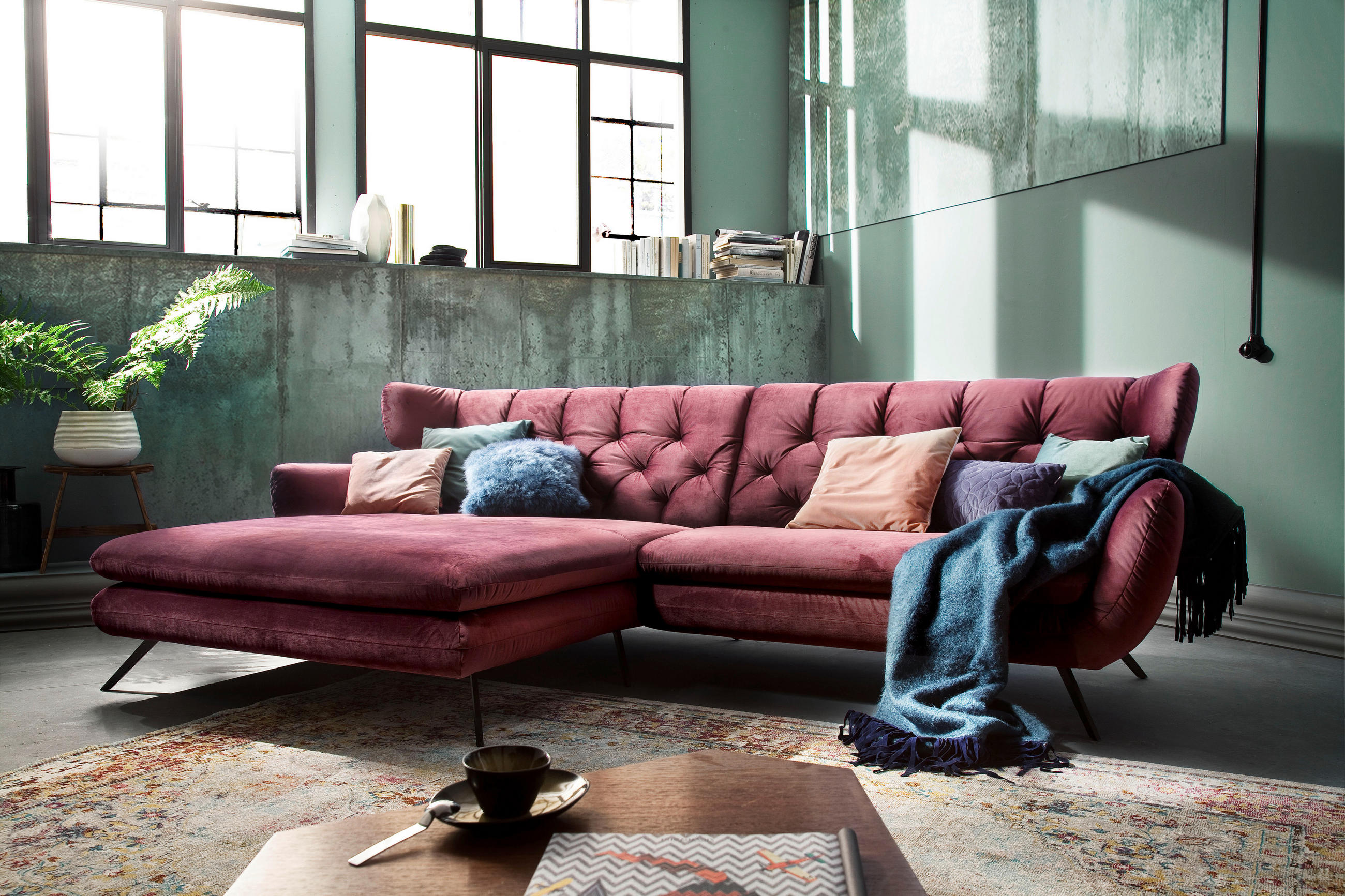 ECKSOFA Lila Velours - Lila/Schwarz, Design, Textil/Metall (175/300cm) - Pure Home Lifestyle