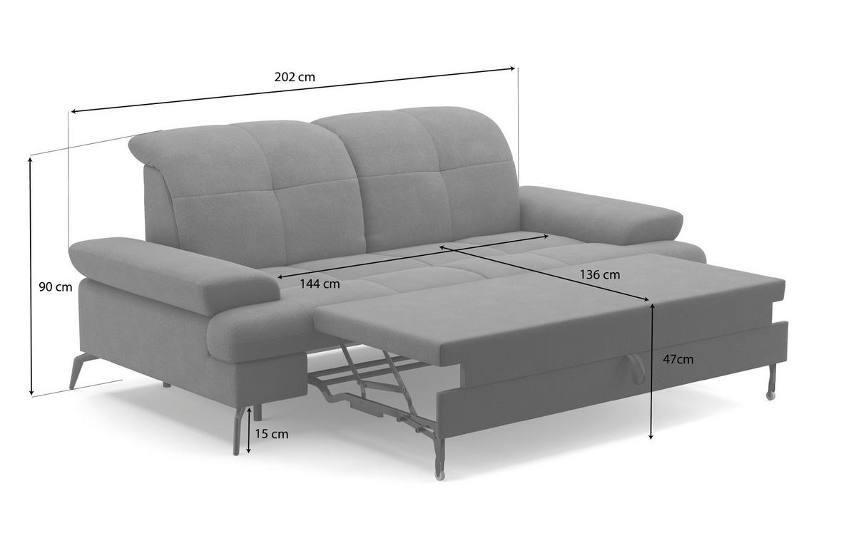 2,5-SITZER in Flachgewebe Taupe  - Taupe/Schwarz, Konventionell, Textil/Metall (202/90/122cm) - Sit & More