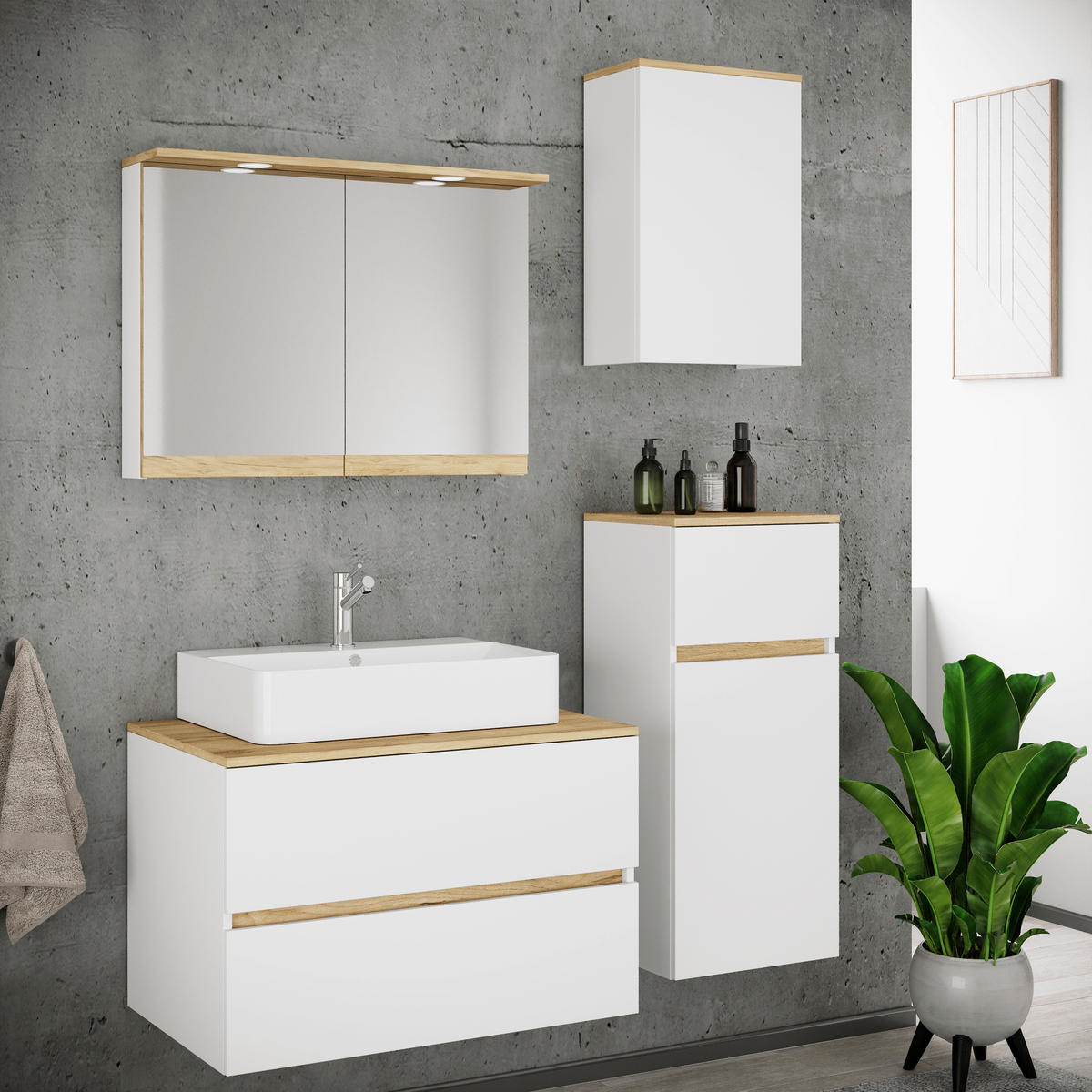  120 cm  - vit/honungsek, Trend, trämaterial/keramik (120cm) - MID.YOU