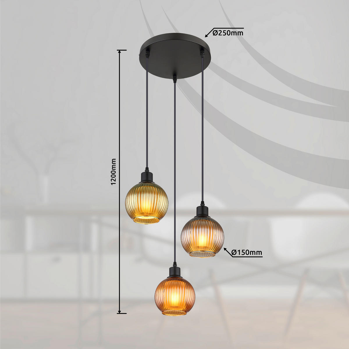 HÄNGELEUCHTE 36/120 cm  - Multicolor/Schwarz, Trend, Glas/Metall (36/120cm) - Globo