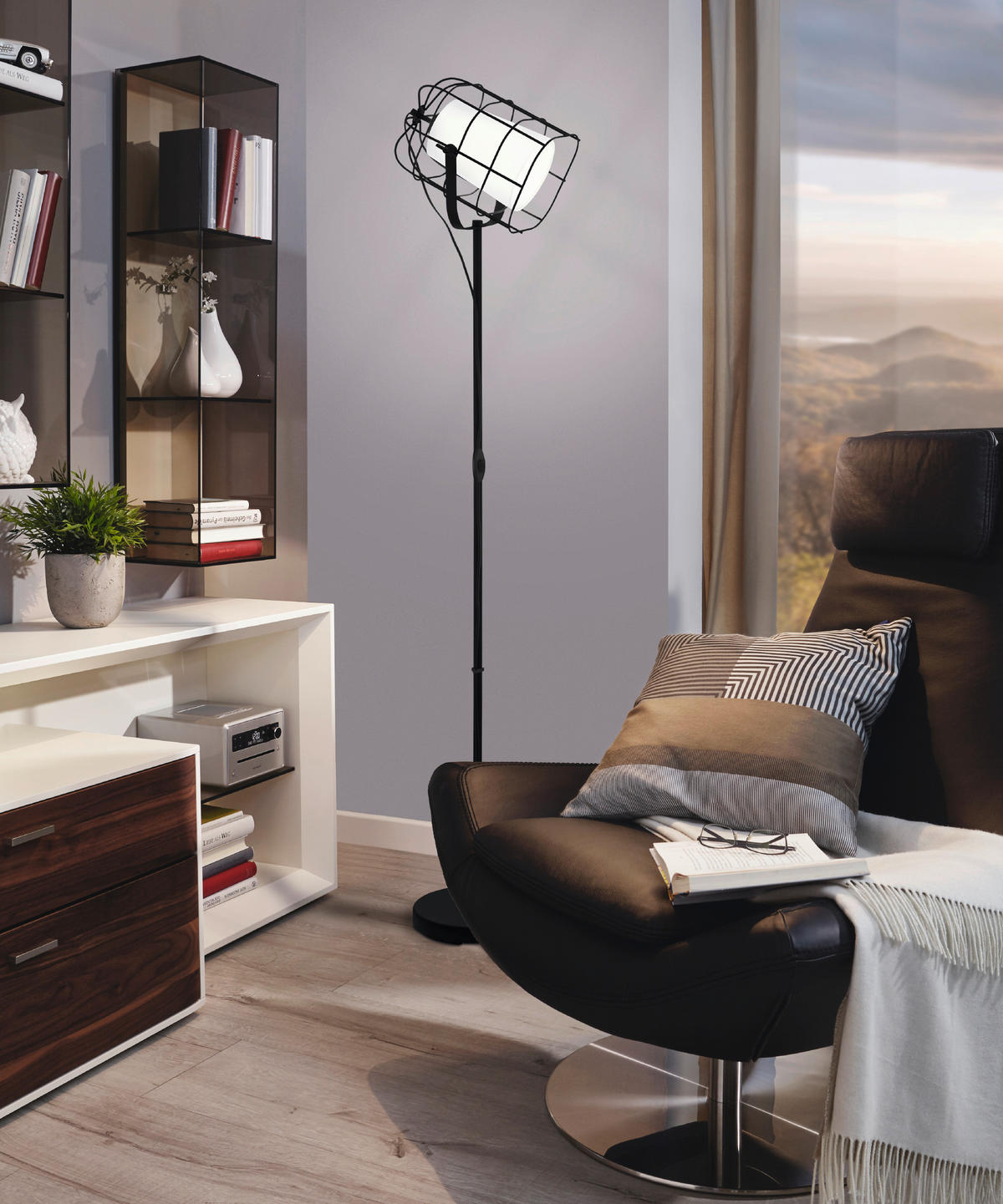 GOLVLAMPA Bittams 26/19/148,5 cm    - vit/svart, Basics, metall/textil (26/19/148,5cm) - Eglo