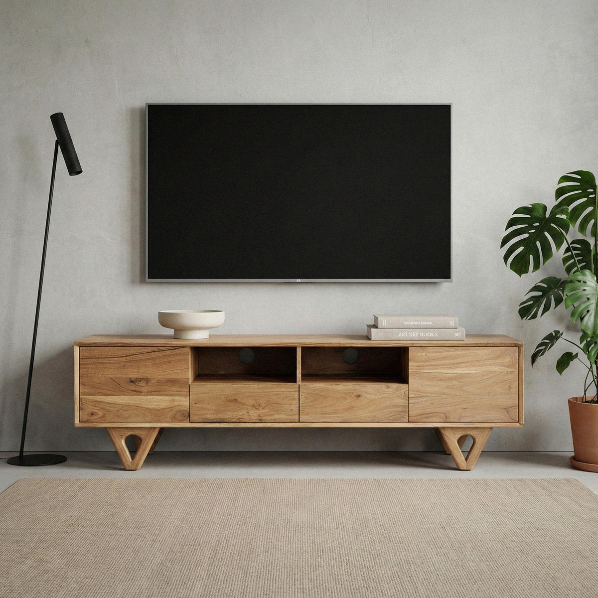 LOWBOARD   2 Schublade(n) stehend, handgemacht  - Akaziefarben, Design, Holz (160/40/46cm) - Livetastic