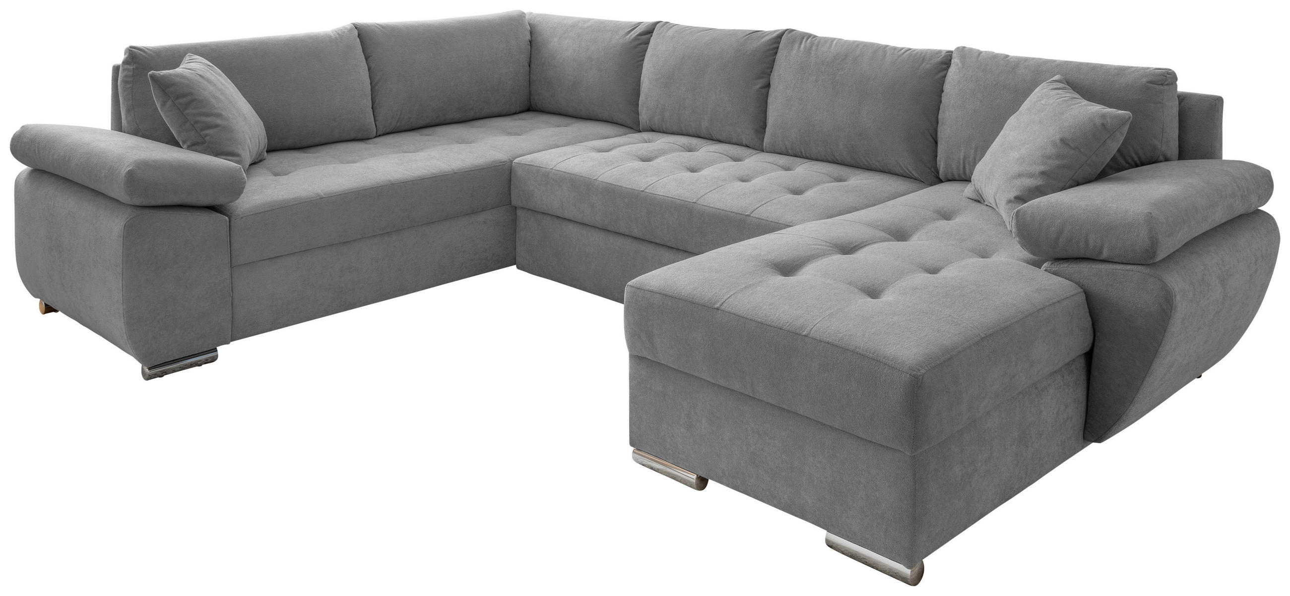 Wohnlandschaft Silberfarben Mikrofaser  - Chromfarben/Silberfarben, KONVENTIONELL, Textil/Metall (219/305/157cm) - Livetastic