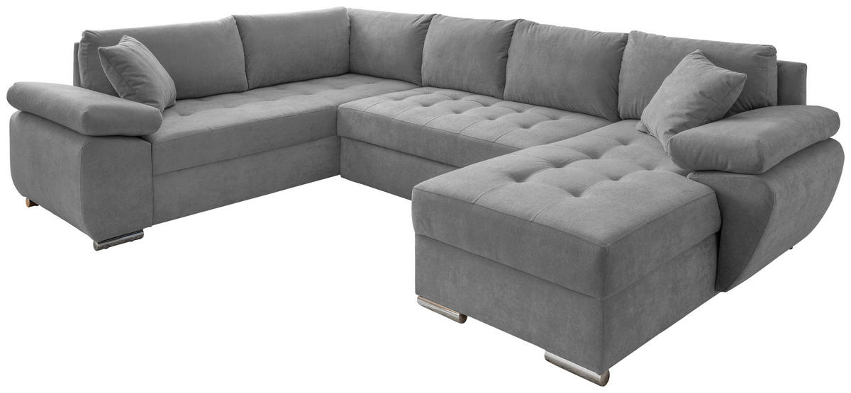 Wohnlandschaft in Mikrofaser Silberfarben  - couleur chromée/couleur argentée, Konventionell, textile/métal (219/305/157cm) - Livetastic