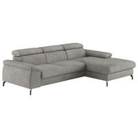 ECKSOFA Hellgrau Webstoff Bettkasten, Schlaffunktion, Kopfteilverstellung, Stauraum  - Hellgrau/Schwarz, Design, Textil/Metall (244/166cm) - Livetastic