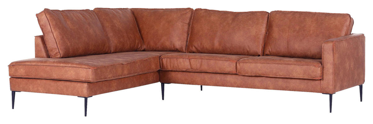 WOHNLANDSCHAFT Mikrofaser Cognac  - Cognac/Schwarz, Konventionell, Textil/Metall (218/267cm) - Ambia Home