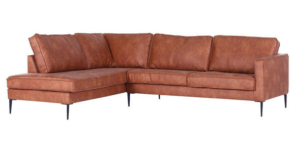 WOHNLANDSCHAFTOttomane links, L-Form  in Mikrofaser Cognac  - Cognac/Schwarz, KONVENTIONELL, Textil/Metall (218/267cm) - Ambia Home